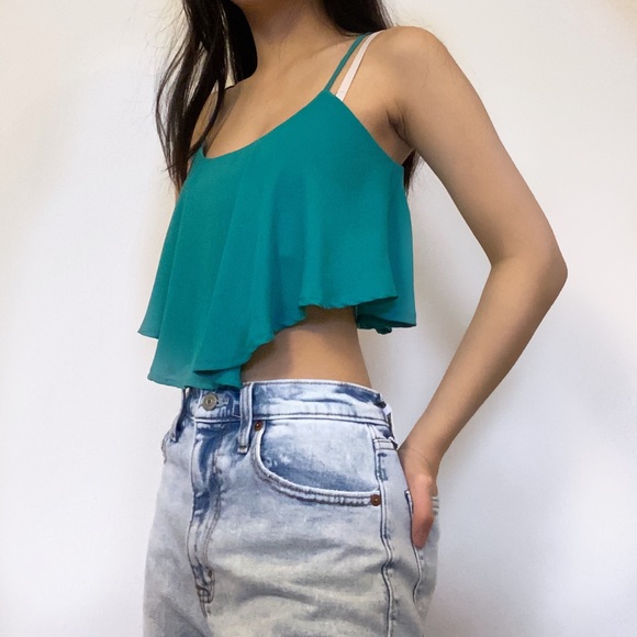 Teal blue flowy tank top - Picture 2 of 2